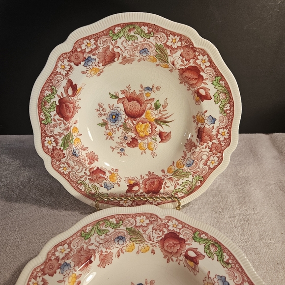 Vintage Johnson Brother* Dorchester England* 2 Salad 8" Bowls" Pink Floral - Picture 2 of 9